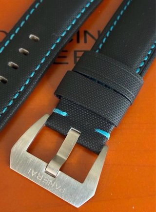 Correa para Panerai Negra con Costuras Turquesa