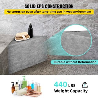 Sedile doccia piastrellabile, 22.4" x 16" x 20" Sedile doccia pronto per piastrelle, impermeabile di fabbrica e 100% a prova di perdite