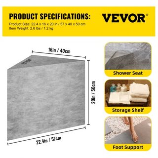 Sedile doccia piastrellabile, 22.4" x 16" x 20" Sedile doccia pronto per piastrelle, impermeabile di fabbrica e 100% a prova di perdite