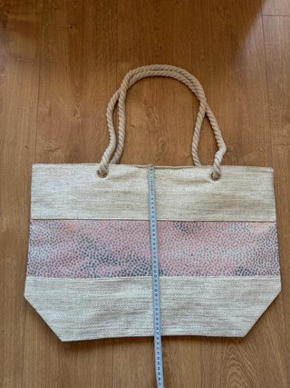 Bolso de playa beige y multicolor