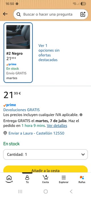 Cojín Lumbar Negro para Asiento de Coche