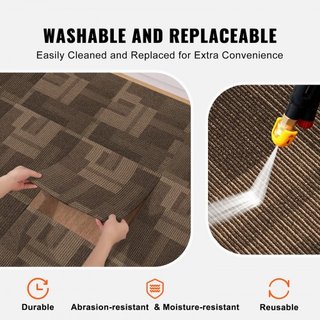 Losas de Alfombra Reutilizables, Losas de Alfombra de 24" x 24" con Acolchado Adjunto, Losas de Alfombra Suaves y Acolchadas, Instalación Fácil DIY para Dormitorio y Sala de Estar (24 Losas, Marró...