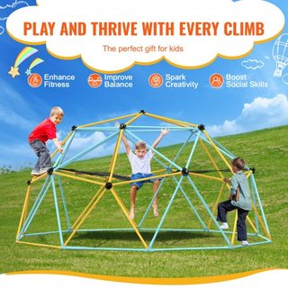 Domo de Escalada, Domo Geométrico de 10FT con Hamaca y Columpio, para Niños de 3 a 10 Años, Gimnasio Jungle que Soporta 750LBS y Fácil Montaje, con Agarre para Escalar, Equipamiento de Juego para ...