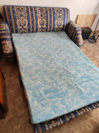 Sofá Cama 2 Plazas Azul y Dorado