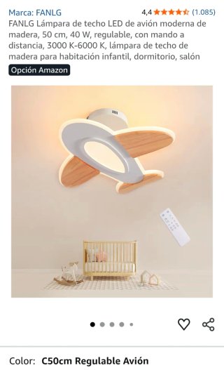 Lámpara LED Techo Infantil Avión Madera