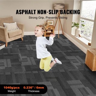 Losas de Alfombra Reutilizables, Losas de Alfombra de 24" x 24" con Acolchado Adjunto, Losas de Alfombra Suaves y Acolchadas, Instalación Fácil DIY para Dormitorio y Sala de Estar (24 Losas, Gris ...