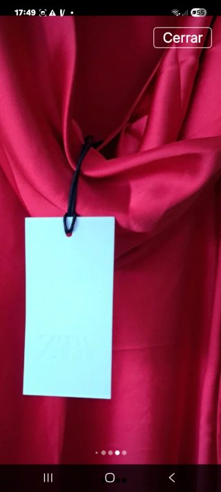 Vestido Zara Largo Satén Rojo Encaje Nuevo