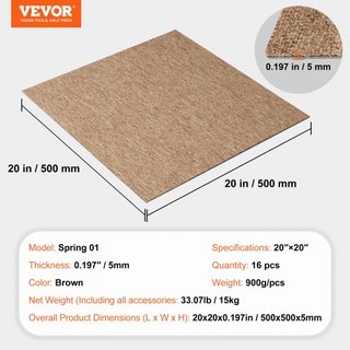 Losas de Alfombra Reutilizables, Cuadrados de Alfombra de 20"x 20" con Acolchado Adjunto, Losas de Alfombra Suaves y Acolchadas, Instalación Fácil DIY para Dormitorio, Sala de Estar, Interior y Ex...