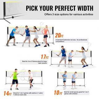 Red de bádminton, red de voleibol ajustable en altura, red de pickleball plegable de 14 pies de ancho, conjunto de red de tenis portátil de fácil instalación con postes, soporte y bolsa de transpo...