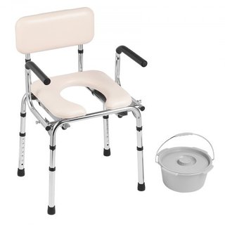 Silla Commode, Commode de Cama con Asiento Acolchado, Brazos Plegables, Altura Ajustable en 7 Niveles, Cubo Extraíble de 5.8L, Fácil de Montar, Capacidad de 350LBS, Inodoro Portátil para Adultos y...