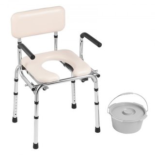 Silla Commode, Commode de Cama con Asiento Acolchado, Brazos Plegables, Altura Ajustable en 7 Niveles, Cubo Extraíble de 5.8L, Fácil de Montar, Capacidad de 350LBS, Inodoro Portátil para Adultos y...