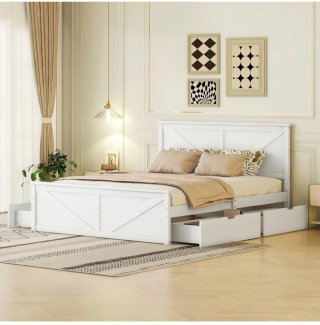 Cama 160x200cm Madera Blanca 4 Cajones Cabecero