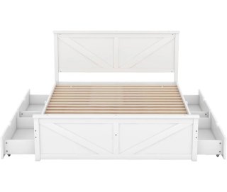 Cama 160x200cm Madera Blanca 4 Cajones Cabecero