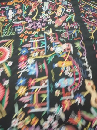 Mantón Manila Cantonés Oriental Negro antiguo seda