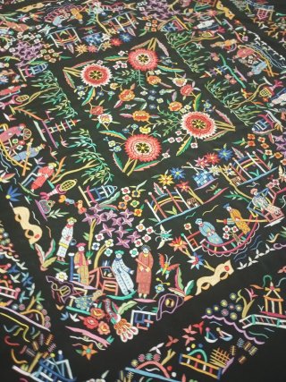 Mantón Manila Cantonés Oriental Negro antiguo seda