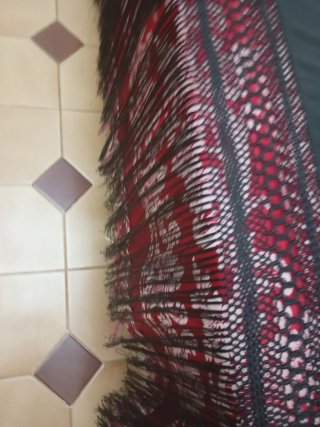 Mantón Manila Cantonés Oriental Negro antiguo seda
