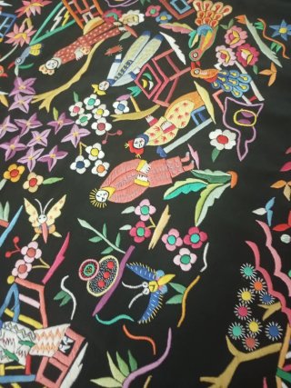 Mantón Manila Cantonés Oriental Negro antiguo seda