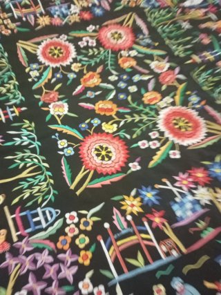 Mantón Manila Cantonés Oriental Negro antiguo seda
