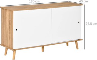 Credenza da Cucina Moderna con Ripiani Regolabili e Ante Scorrevoli in MDF, 130X40X74.5Cm, Colore Legno e Bianco