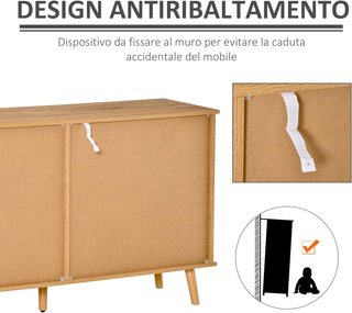 Credenza da Cucina Moderna con Ripiani Regolabili e Ante Scorrevoli in MDF, 130X40X74.5Cm, Colore Legno e Bianco