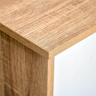 Credenza da Cucina Moderna con Ripiani Regolabili e Ante Scorrevoli in MDF, 130X40X74.5Cm, Colore Legno e Bianco