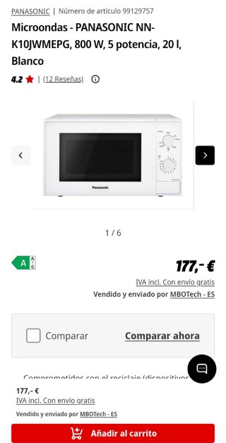 Microondas Panasonic Grill Clase A