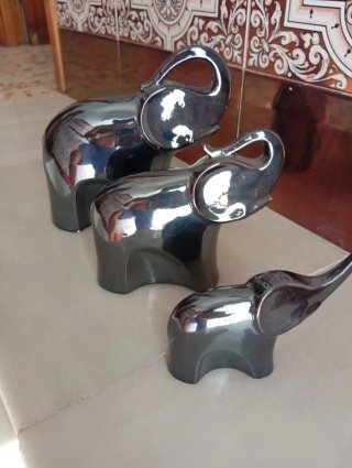Set 3 Figuras Elefantes Decorativos Cerámica