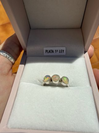 Anillo Plata 925 3 Ópalos Etíopes Naturales