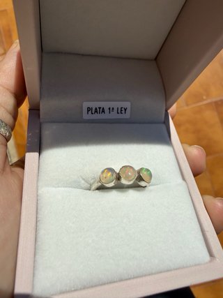 Anillo Plata 925 3 Ópalos Etíopes Naturales