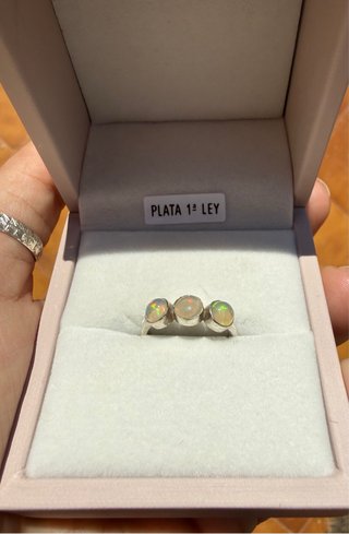 Anillo Plata 925 3 Ópalos Etíopes Naturales