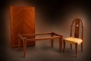 Juego comedor madera maciza chapada clásico