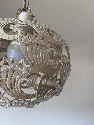 Lámpara colgante vintage crema con cristales