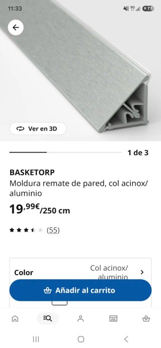 BASKETORP Moldura remate aluminio 250 cm