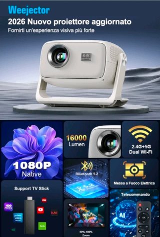 Proiettore Portatile 1080P Nativo 16000 Lumen WiFi