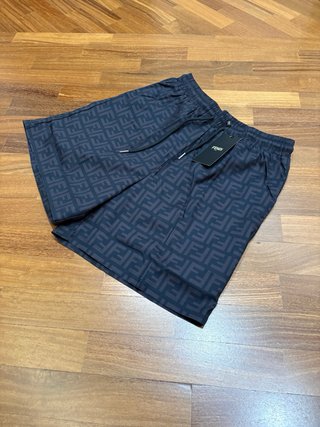 Fendi Pantaloncini, costume Nero Logo FF Marrone