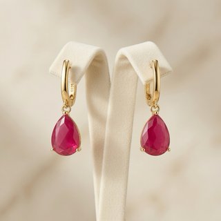 Pendientes Ruby Rose Gota Baño Oro 18k Plata 925