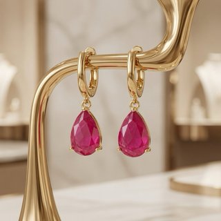 Pendientes Ruby Rose Gota Baño Oro 18k Plata 925