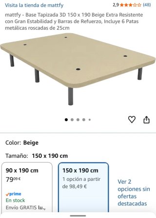 Base Tapizada Mattfy 150x190 Beige regalo colchón