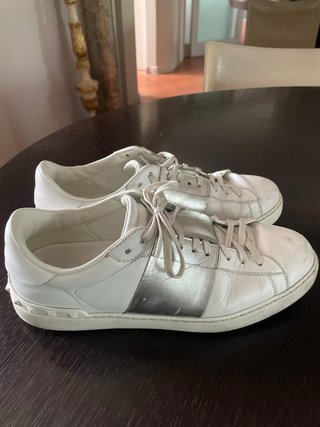 Valentino Rockstud Sneakers Uomo Bianche Argento