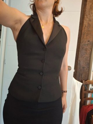 Chaleco Halter Negro Satinado Nuevo