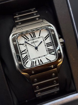 Seiko Mod Santos Plata/Blanco 38mm