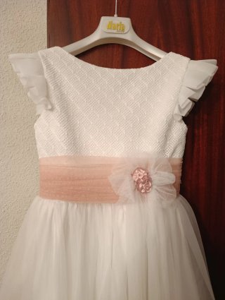 Vestido de comunión niña blanco y rosa y cancan