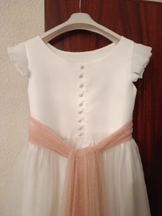 Vestido de comunión niña blanco y rosa y cancan
