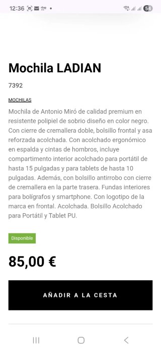 Mochila portátil negra Antonio Miró