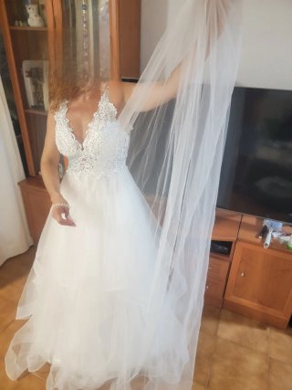Vestido de Novia Princesa Blanco, 2 velos 1d 2m,3m