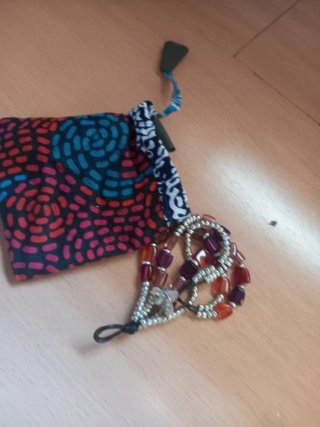 Pulsera mujer abalorios naranja y morado,