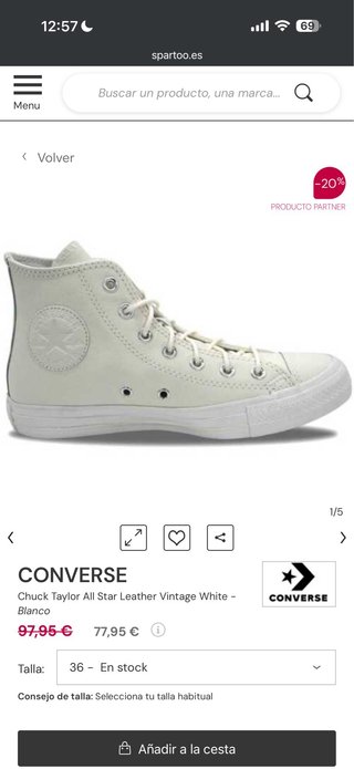Converse All Star 100% T. 41.5 Blanco Roto (18)