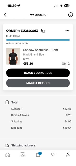 Camiseta Gymshark Negra Compresión Talla M