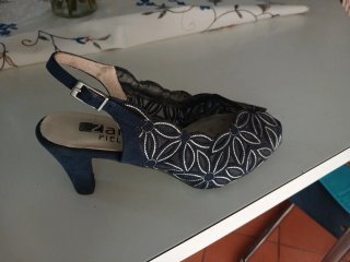 Zapatos Zany Piel Azul y Blanco