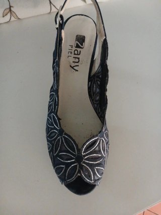 Zapatos Zany Piel Azul y Blanco